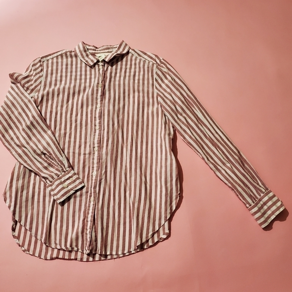 ⛱️ H&M Red and White Strip Button Down Top Beach Nautical Retro ⛱️